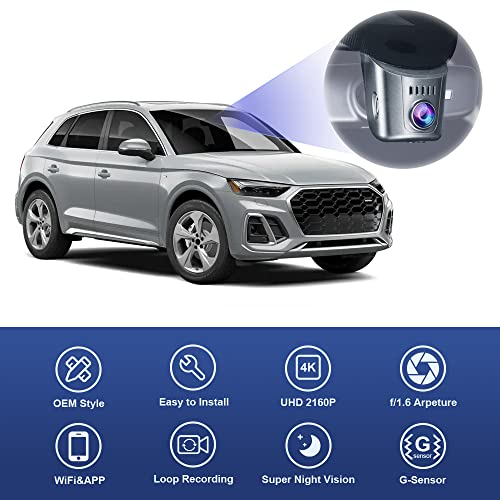 Fitcamx 4K Dash Cam Adapts for Audi 2019-2026 A4 A6 Allroad A3 A5 Q5 S4 S6 Q7 A8 Q8 S8 TT A7 S5 Q3 e-tron (Model A), OEM Look, Loop Recording, 2160P UHD Video, WiFi & APP, Parking Mode, 64GB Card