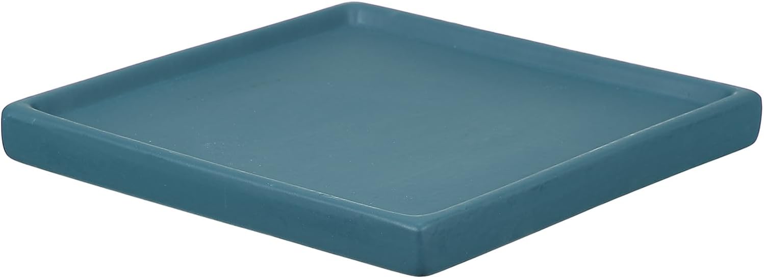 6.3 Inch Ceramic Plant Saucers, Square Flower Planter Water Trays Ceramic Plant Saucer Pot Tray -Fitting for (Outdoor/Indoors/Garden/Planting/Water/Flower/Coffee) Navy Blue