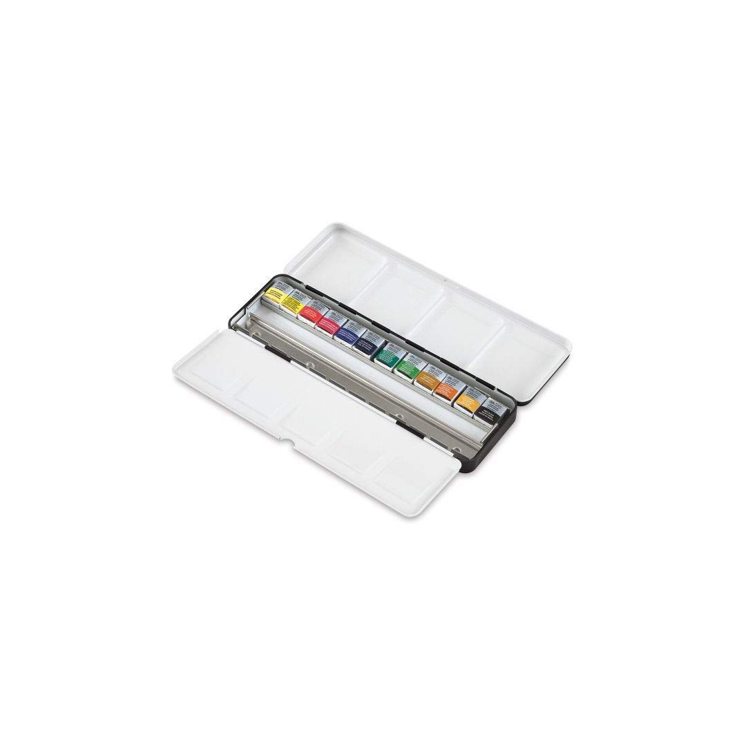 Winsor &Newton Artists' Water Colour Black Box, 12 halbe Näpfchen feinster Aquarellfarbe