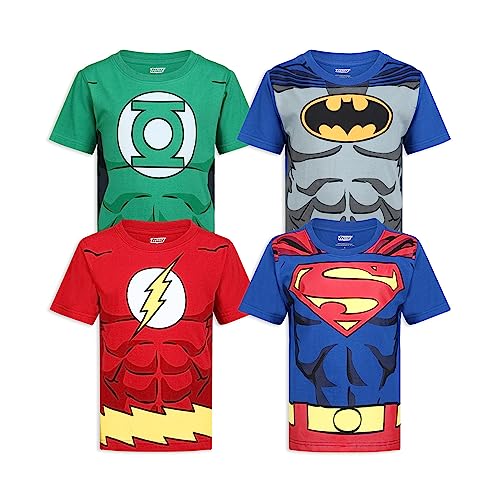 DC Comics Justice League Boys’ 4 Pack T-Shirts for Toddler and Little Kids– Blue/Red/Green/Gray