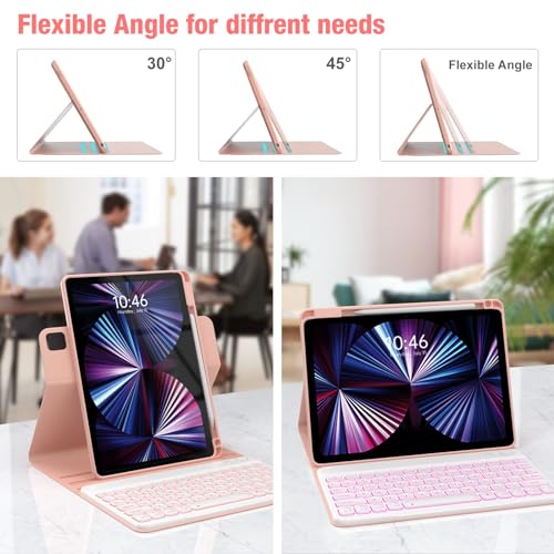 Image of OYEEICE Keyboard Case for iPad Air 5th /4th Pro 11 inch | 7-Color Backlit Detachable Wireless Keyboard Case with Pencil Holder, 360 Rotatable, Pro 4th /3rd /2nd /1st Gen