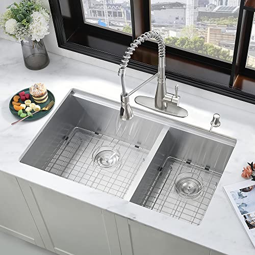 31 Stainless Steel Undermount Kitchen Sink Double Bowl-Ianomla 31 X19 Inch Undermount Workstation Sink 16 Gauge Stainless Steel Kitchen Sink 60/40 Low Divide Undermount Double Bowl Kitchen Sink #TOP2