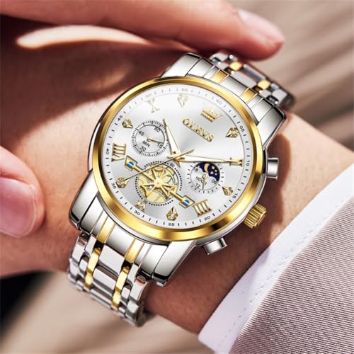 Image of OLEVS Watches for Men Dress Chronograph Luxury Stainless Steel Big Face