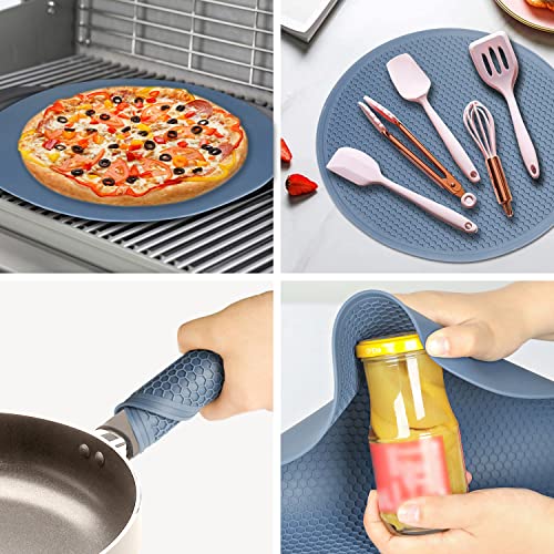 Image of Extra Large Silicone Microwave Mat & Food Cover- Mat as Bowl Holder, Cover for Splatter Guard, Multi-Use Silicone Trivet Pot Holders, Drying Mat for Kitchen Counter, 12 inchHeat Resistant Mat, Blue 2Pack
