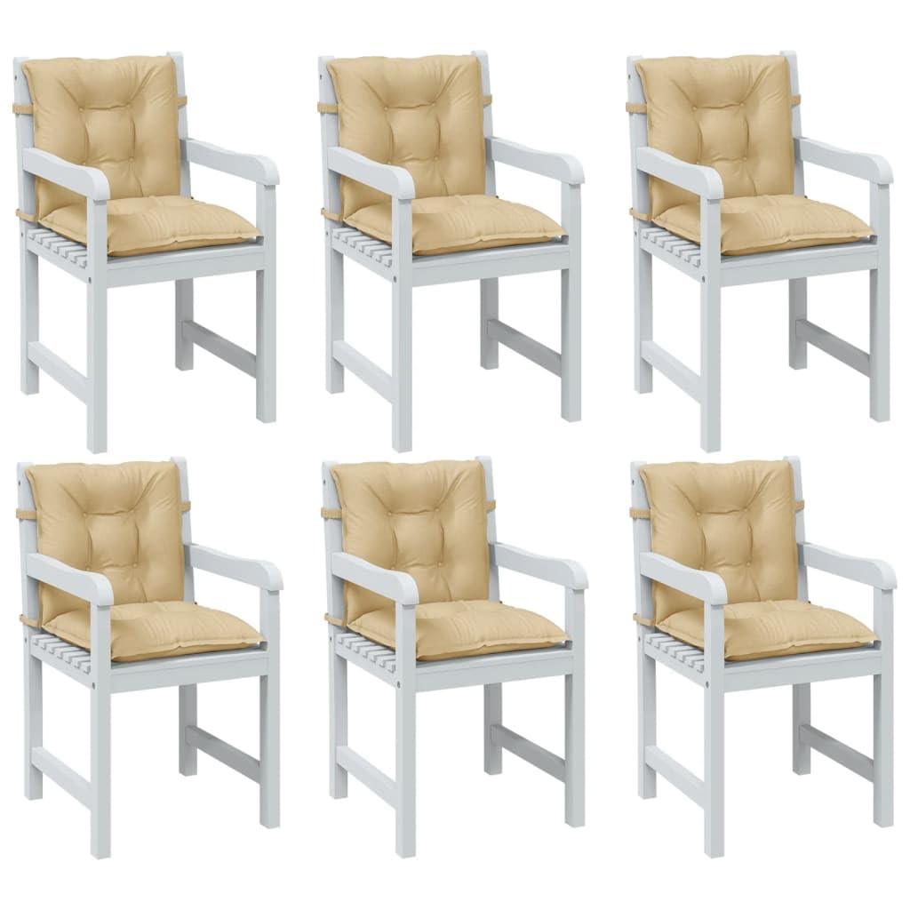 6 cuscini per sedia con schienale basso, beige, 100 x 50 x 7 cm, in tessuto, antiscivolo, con elastico e cordoncini, ergonomici per sedia da giardino, sala da pranzo e ufficio