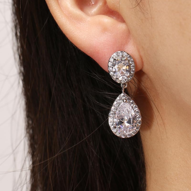 Rhinestone Teardrop Dangle Earrings Vintage Crystal Drop Bridal Earrings Gold Crystal Statement Drop Earrings Bridesmaides Prom Earrings Wedding Jewelry Gift for Women - Image 2