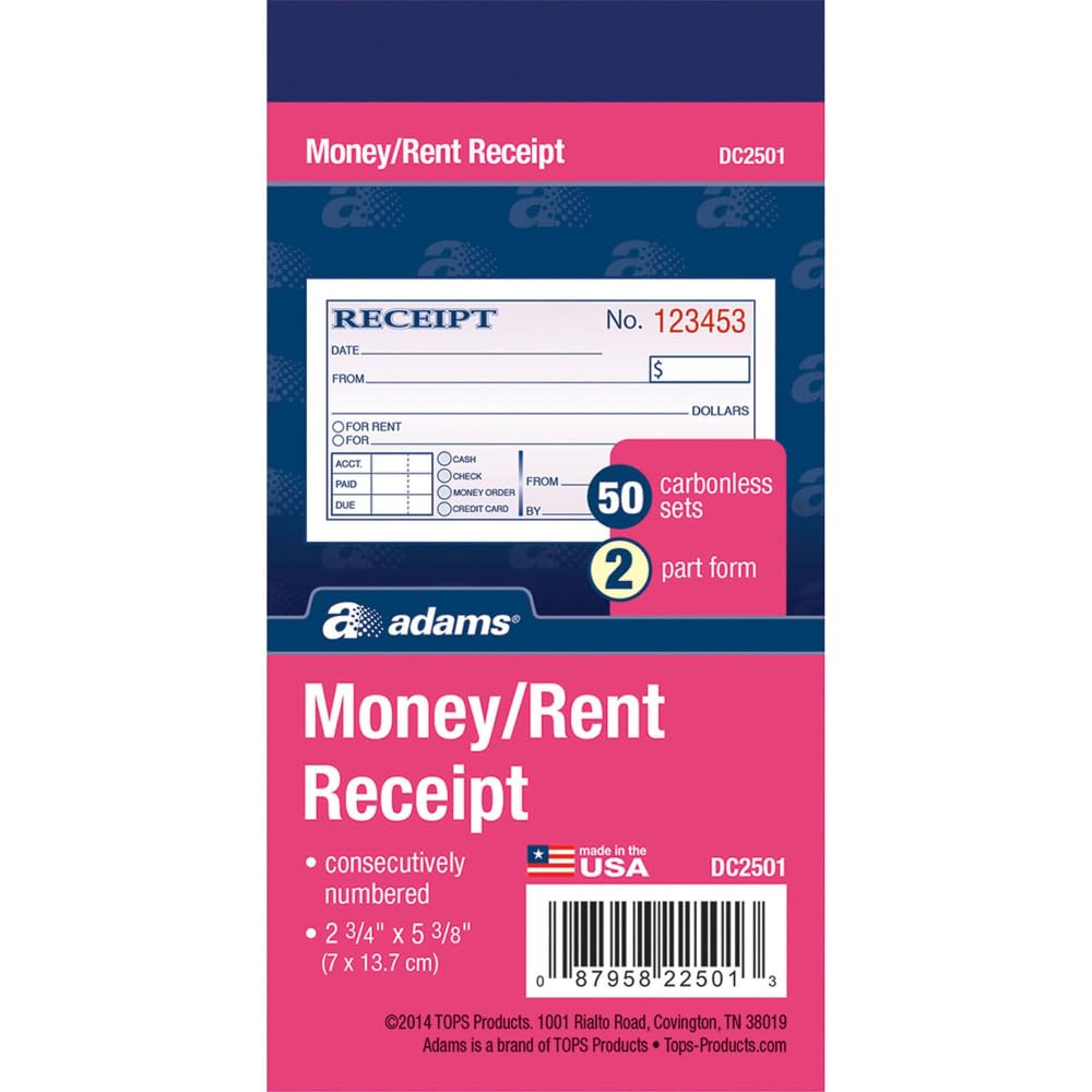 L'Argent livre de reçus, bande BND, EN deux parties, 2–3/10,2 cm X5–3/20,3 cm, 50/BK, nous Avons/CA 1-Pack blanc