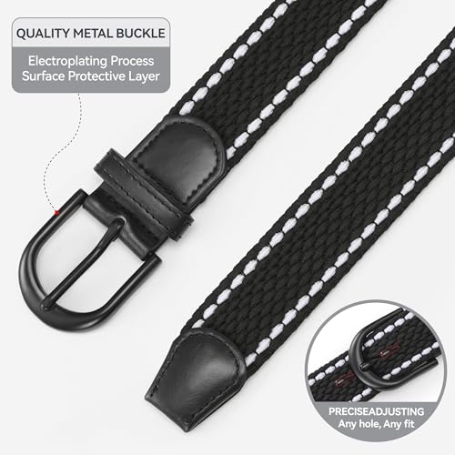 Image of Mile High Life | Braided Stretch Elastic Belts | Pin Oval Solid Black Belt Buckle | PU Loop End Tip Men /Women /Junior Belt
