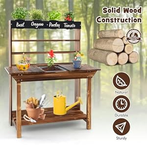 Costzon Kids Potting Bench, Wood Toy Gardening Center with 4 Pots, Chalkboard, Removable Sink, Storage Shelves, Mud Kitchen for Kids Outdoor Play Kitchen, Gift for Boys Girls 3+ Costzon Kids Potting Bench Wood Toy Gardening Center with 4 Pots Chalkboard Removable Sink Storage Shelves Mud Kitchen for Kids Outdoor Play Kitchen Gift for Boys Girls 3