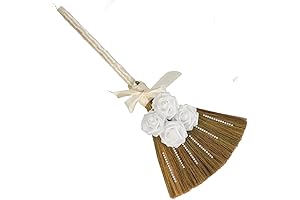 Jumping Broom for Wedding Ceremony, DIY Decorative Broom with Ribbons, Artificial Roses & Sticky Pearl