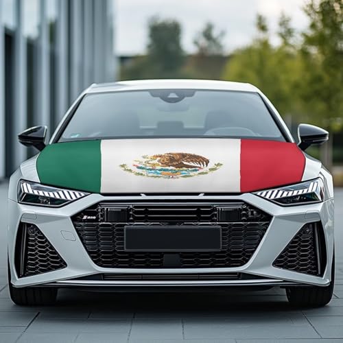 Image of Mexican Flag Car Hood Cover Polyester Elastic Fabrics Washable Suitable for Large SUV and Pickup Trucks 39x59in