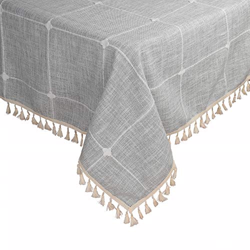 Bettery Home Cotton Linen Rectangular Tablecloth Tassel Plaid Table Cloth For Dining Kitchen Room Tabletop Decoration, 36" X 52" Grey #TOP1