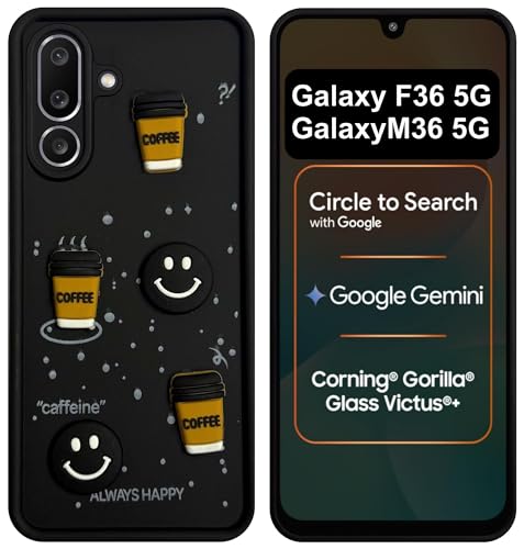 Image of SBMS Silicone Back Cover Case for Samsung Galaxy M36 5G / F36 5G | Cute Fun 3D Cartoon, Coffee Design Silicone Case | Camera Protection Bump | Shockproof Back Cover for Sam M36 5G (Coffe Mug Black)