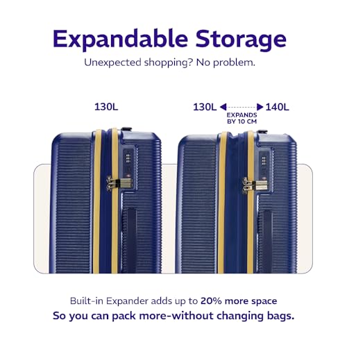 Image of Provogue Primea Large Check-in Trolley Bag, 75 cm, 28 inch Suitcase, PC Hard Luggage, Anti-Theft Zipper, TSA Lock, Built-in Expander, Built-in Wet Pouch, 8 Wheels, 3 Years Warranty, Blue