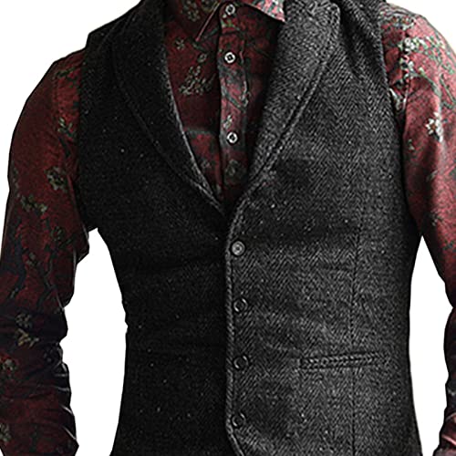 Men's Suit Vests for Big and Tall Men Herringbone Waistcoat Formal Business Dress Suit Vests for Wedding/Party (Color : Black, Size : XX-Large)