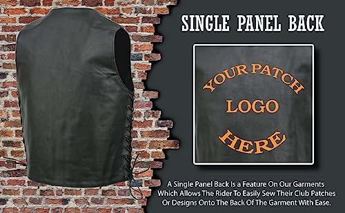 EL5391 Black Motorcycle Leather Vest for Men w/ 10 Pockets- Riding Club Adult Motorcycle Vests4
