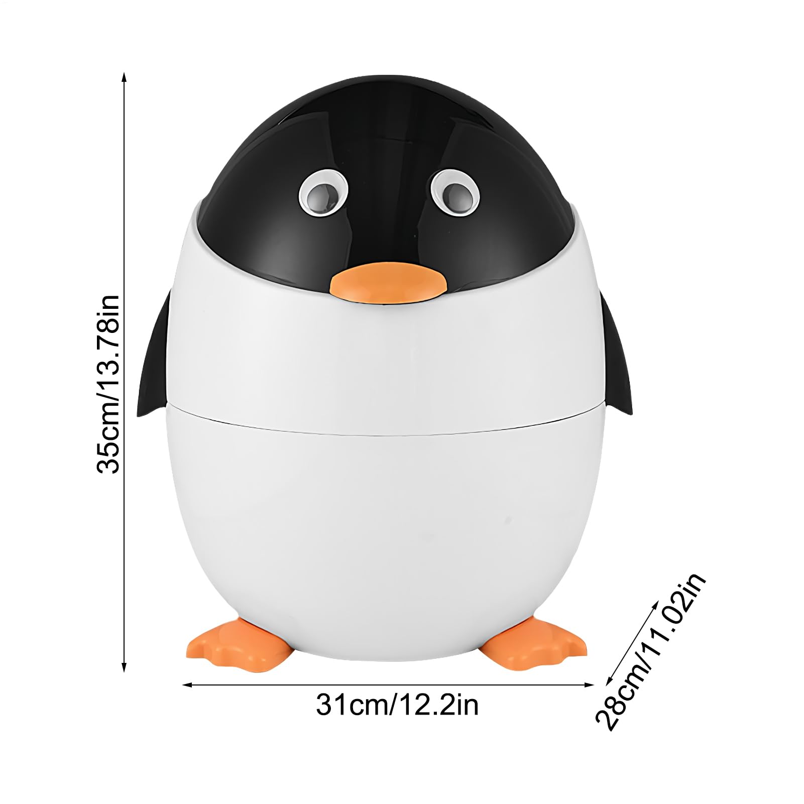 Penguin -Müll kann - süßer Tierabfallbehälter, kompakter Tischmüllbehälter | Dekorative Heimbüros Schreibtisch Mini -Mülleimer, pinguinförmiger Müllkorb mit Schwungdeckel für Schlafzimmer Küch
