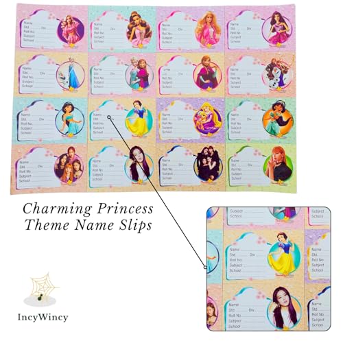 Image of Name Stickers for Notebooks & Books - Pack of 64 Durable Labels | School Stationery Essentials | Name Slips & Book Labels (Princess)