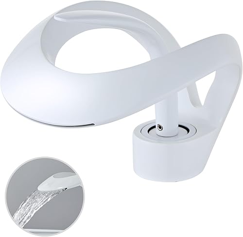 Elegante grifo de lavabo de baño con boquilla UPO, grifo de lavabo de un solo orificio de latón sólido, grifo de lavabo de 1 orificio (corto, blanco)