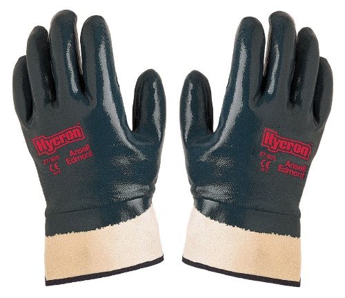 Guanti da Lavoro NBR in Nitrile Blu Pesanti Hycron Tg10 con Manichetta cf.12Pa