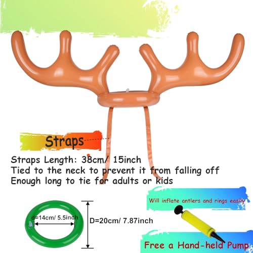 AniSqui 2 Set Aufblasbares Rentiergeweih-Spiel, Aufblasbarer Rentier-Geweihhut mit Ringen, Familien-Weihnachtsparty-Spiele