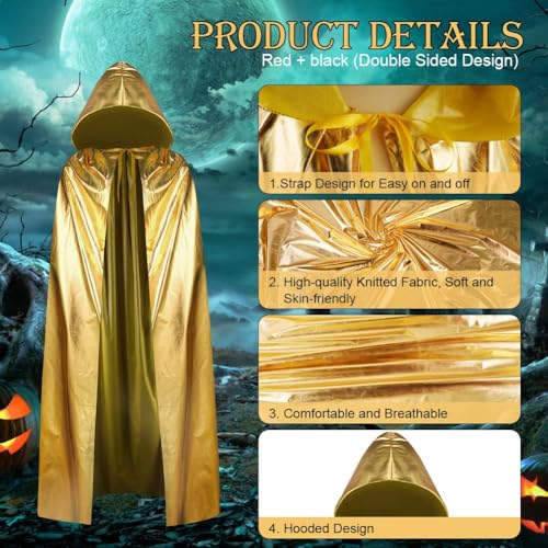 Aomig Adult Gold Gilding Hooded Cloak, Halloween Metallic Shiny Hooded Cape for Adult Unisex Full Length Hooded Cloak - Image 2