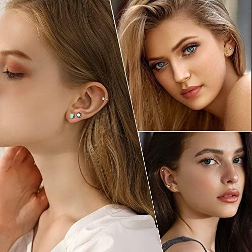 MILACOLATO Tragus Earrings Stud For Women Men 20G Stainless Steel CZ Opal Moon Heart Star Small Flat Back Cartilage Stud Earrings Silver Gold Helix Hoop Daith Ear Piercing Jewellery