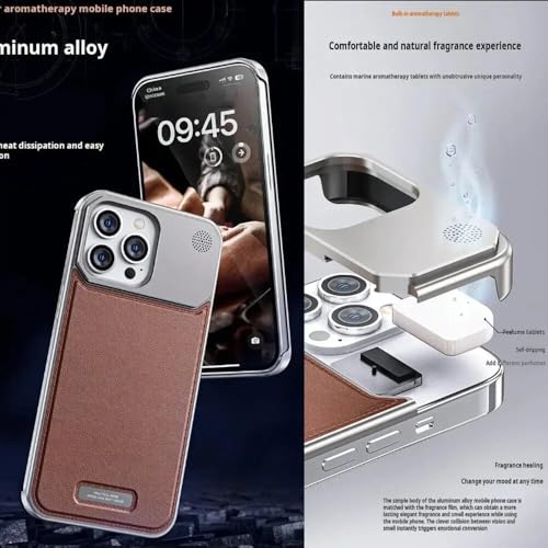 Image of TechTrendz Premium Metallic Aero Flex Aluminium Leather Case with Aroma Perfume Cover Compatible for iPhone 16 Pro Max Cover with Fragrance Aroma for iPhone 16 Pro Max Leather Cover (Desert Titanium)