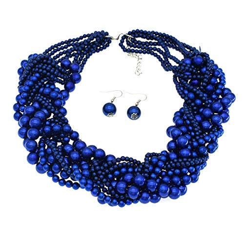 Melime Pearl Necklace For Women Multi Strand Chunky Pearl Statement Necklace Costume Jewelry Pearl Necklace And Earring Set (Royal Blue) #TOP3
