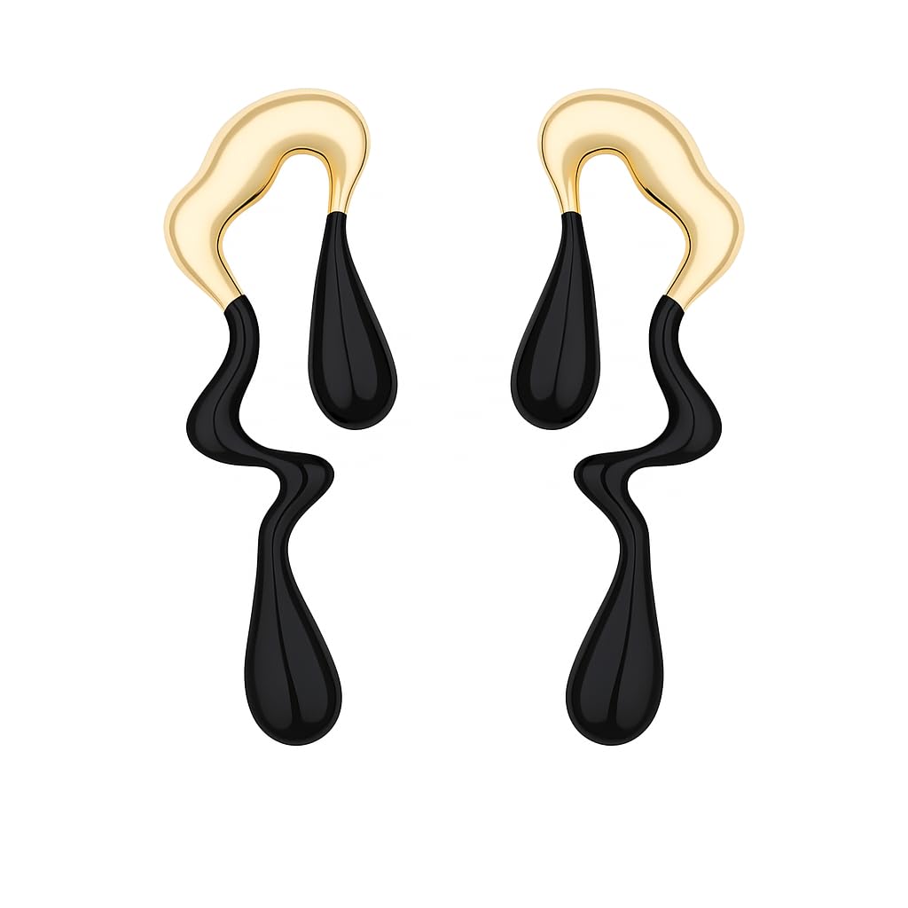 Nilu's Collections Abstract Drip Design Earrings in Trendy and Modern Look | gift for her,gifts for womens & gilrls (Black-Gold)