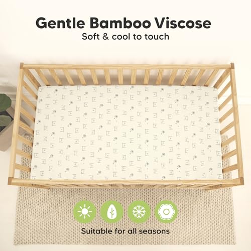 Image of 2-Pack Waterproof Baby Crib Sheets for Boys, Girls, 52x28 (Bumble Bear) | Viscose Derived from Bamboo Toddler Bed Sheet Neutral, Fitted Crib Mattress Protector Cover for Baby Bedding, Soft & Gentle