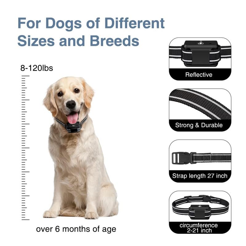 Collier Anti-Aboiement à Spray Citronnelle - 3 Sensibilités, Rechargeable, Étanche IP67 - Pour Chiens 3.6 à 54 Kg