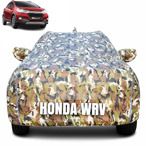 Image of 100% Waterproof Car Body Cover for Honda WRV with Mirror Pocket (Heat & UV Resistant, Triple Stitched, Soft Lining, Bottom Elastic & Piping) Camouflage, Military Print