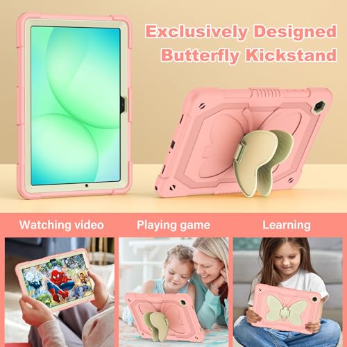 Image of Cover for Samsung Galaxy Tab A11+ Plus /A9+ Plus Case with Screen Protector, Galaxy Tab A11+ /A9+ 11 inch 2025 /2023 Released with Butterfly Stand Shoulder Strap Shockproof case for Kids Girl, Pink