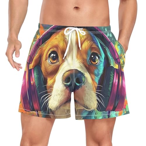 Dog Colors Art Mens Swim Trunks with Liner, Cool Quick Dry Beach Swim Shorts, Swimwear Bathing Suits S