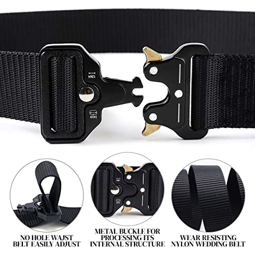 Tactical Belt for Men & Women – Tactical Assault Military Webbing Belt, Durable Nylon for Outdoor, EDC, Hiking & Survival (Adjustable, Black), Fits Waist (Size: 28inch-44inch)2