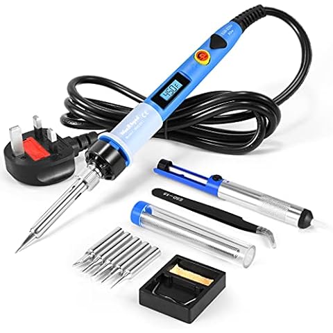 Soldering Iron Kit WaxRhyed, 80W Digital LCD Solder Gun with Adjustable Temp 200-450°C and ON/Off Switch, 5 Soldering Tips, Desoldering Pump, Thermostatic Design Welding Tools for Electronics Cover