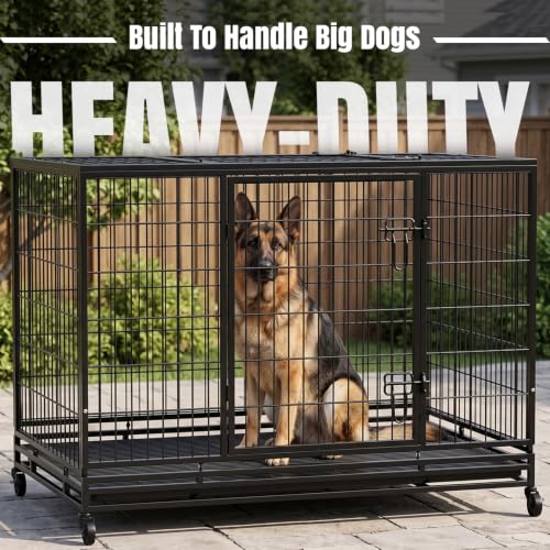 Image of BestPet 48 inch Heavy Duty Dog Crate for Large Dogs with Removable Tray Wheels