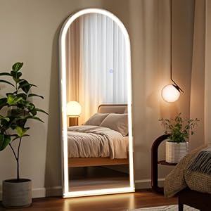 56″x21″ LED Mirror Full Length, Arched Floor Body Mirror with Dimmable Lights – 3 Color Modes, Standing Leaning Wall Mounted for Bedroom, Dressing Room