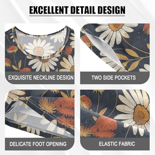 ALAZA Retro White Daisy Flowers Pajama Set Short Sleeve Sleepwear Soft Lounge Nightwear4