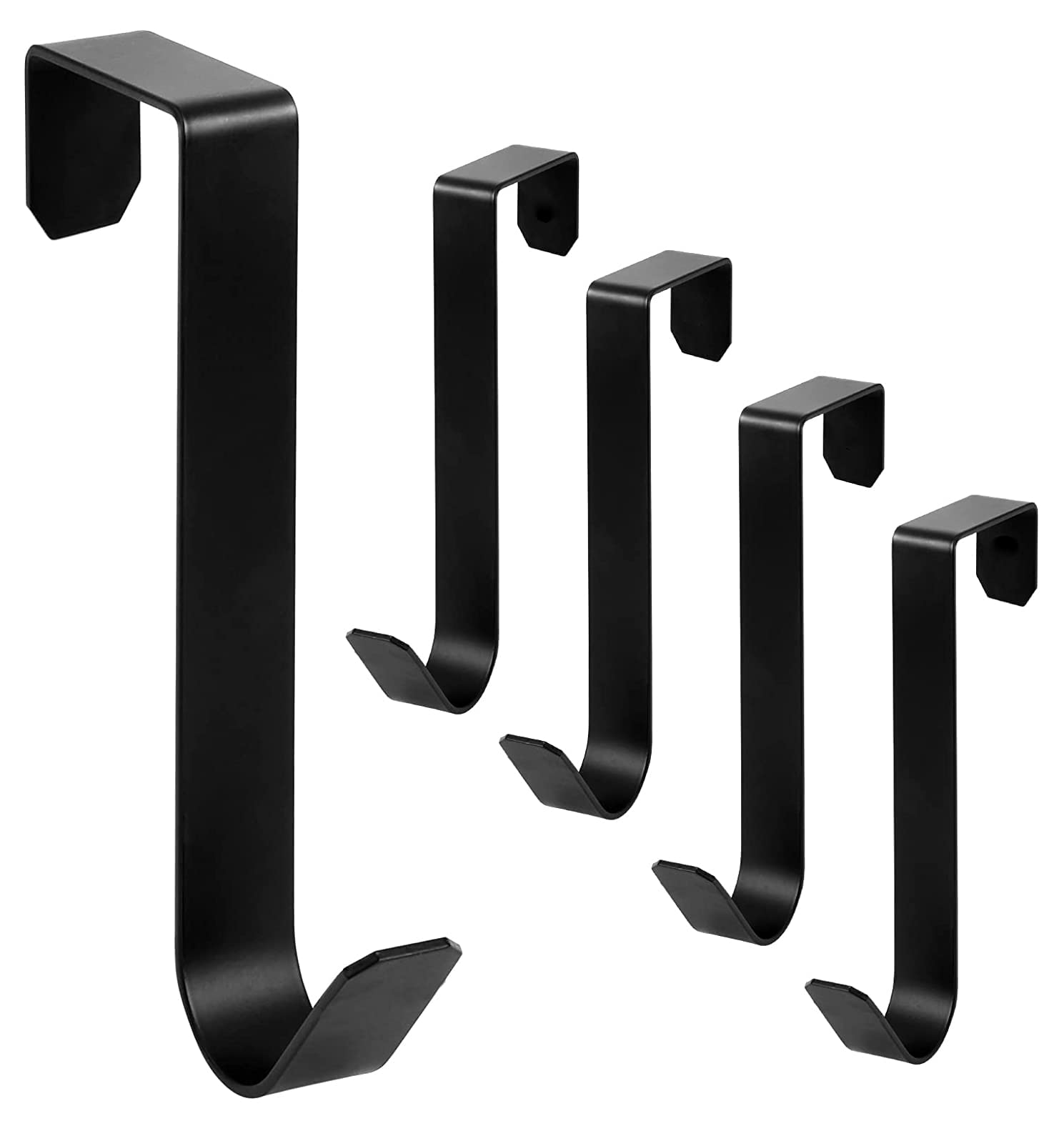 Over The Door Hooks 5 Pack Heavy Duty Over Door Hook for Hanging, Reinforced Metal Over Door Coat Hangers Towel Holder for Bedroom Bathroom, Black