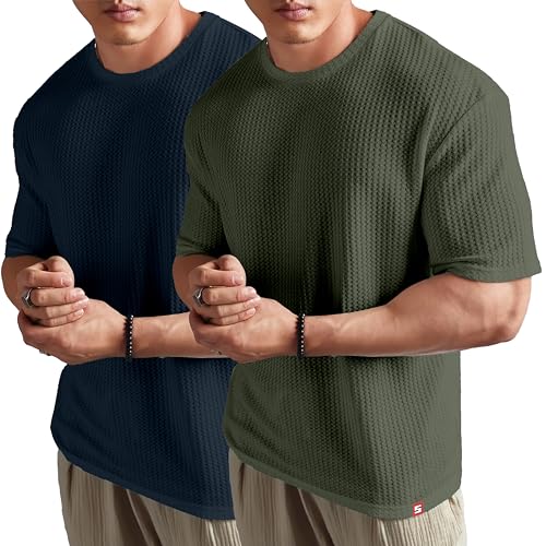 Image of SHODOX Mens Solid Dotted Unique Design Oversized Tshirt for Men - Round Neck Loose Fit Drop Shoulder Mens T-Shirt(Pack of 2)