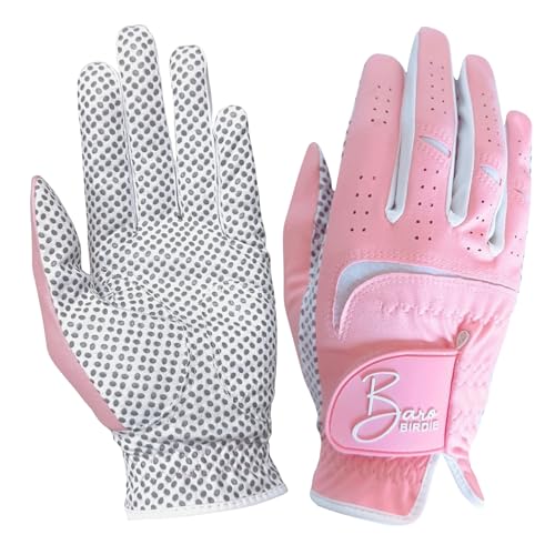 BAROBIRDIE Golf Gloves Both Hands Womens 1 Pair Lightweight Non-Slip Silicone Extra Grip All Weather Girls Ladies Sports Tennis (Pink Small)