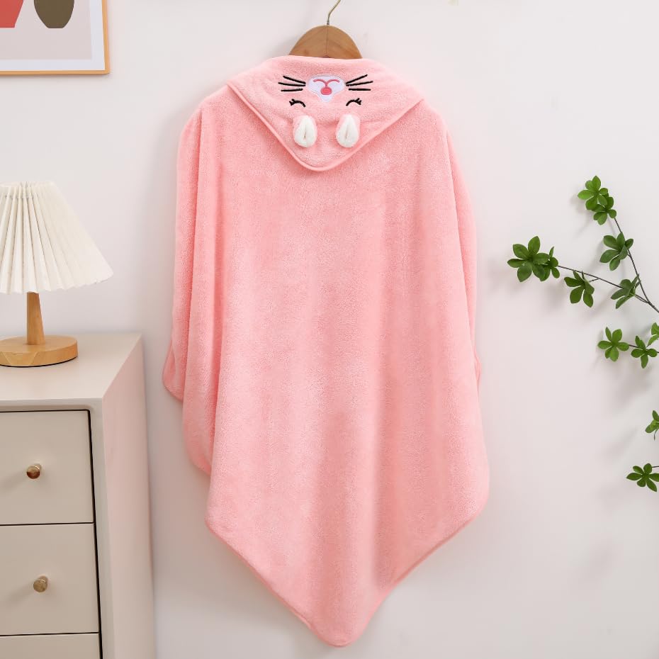 Image of Mee Mee Hooded Baby Bath Towel for New Born | Wash Cloth, Quick Absorbent, Can be Used for Baby Swaddling, Extra Soft Cotton Towels for Kids /Toddlers /Infants /Babies, Pack of 1, (Pink Cat) 80X80 CM