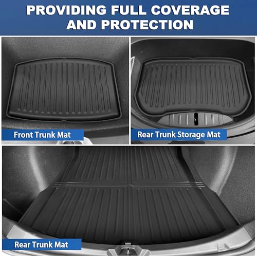 Image of Floor Mats Fit for Tesla Model 3 Highland 2025 2024, Custom Fit All-Weather Cargo Liner Full Cover Car Mats with Front Rear Cargo Mat Trunk Floor Mat Interior Accessories