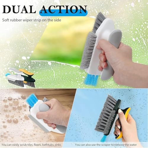 Image of Grout Cleaner Brush 4 in 1 with Squeegee,Bathroom Cleaning Brushes,V-Shape Gap Scrub Brush Crevice Cleaning Brush Tools, Multifunctional scrubbing Floor Brush for Corner,Window,Sink,Kitchen