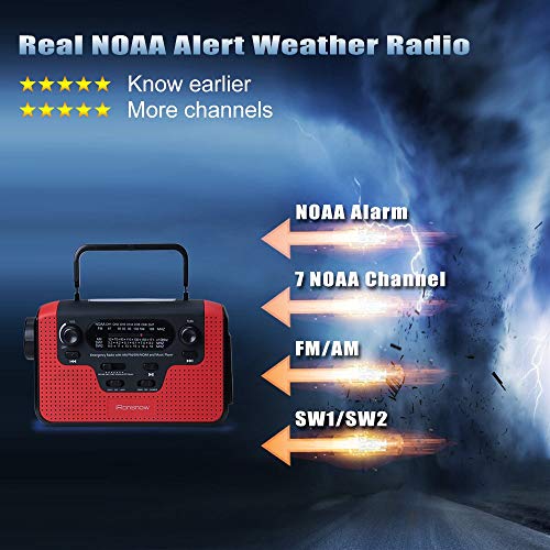 Image of Solar Hand Crank Emergency AM /FM /SW /NOAA Radio, Real NOAA Alert Weather Radio with SOS Alarm, TF Card Speaker, LED Flashlight & Reading Lamp, Phone Charger for Camping, Emergency (Red in)