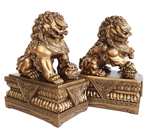 Feng Shui Import Pair of 9 Inch Golden Foo Dogs