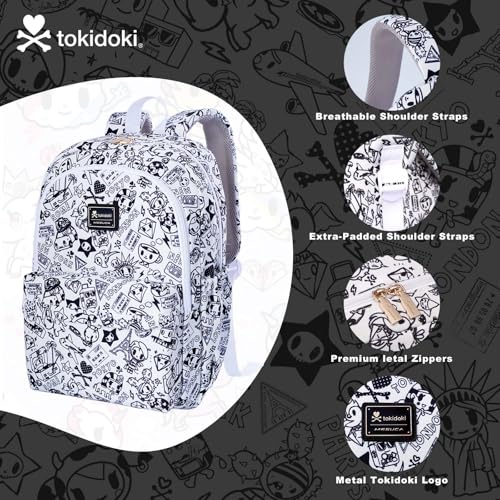 Tokidoki Canvas Backpack for Women,Business Sturdy Fits 15.6 Inch Notebook Bookbag Computer Bag Laptop Backpack for Dailyuse Casual Daypack Fashion Anime Bags (White)4