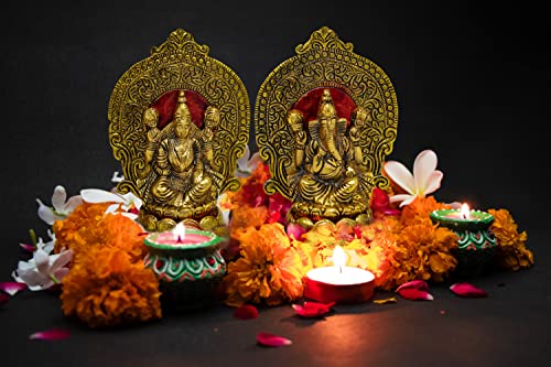 Wonder Care Ganesha Lakshmi Statues Metal Lakshmi Idol Ganesha Statues for Diwali Pooja Decoration Items Ganesh Idol for Car - Image 4